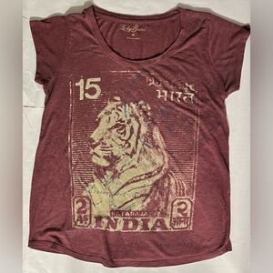 Lucky Brand Tiger India Graphic T-Shirt Tee Rounded neck Size Medium M